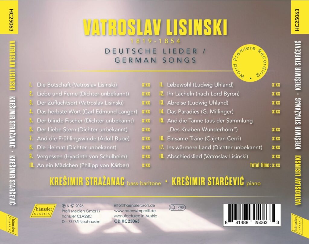Vatroslav Lisinski — Deutsche Lieder / German Songs, back cover